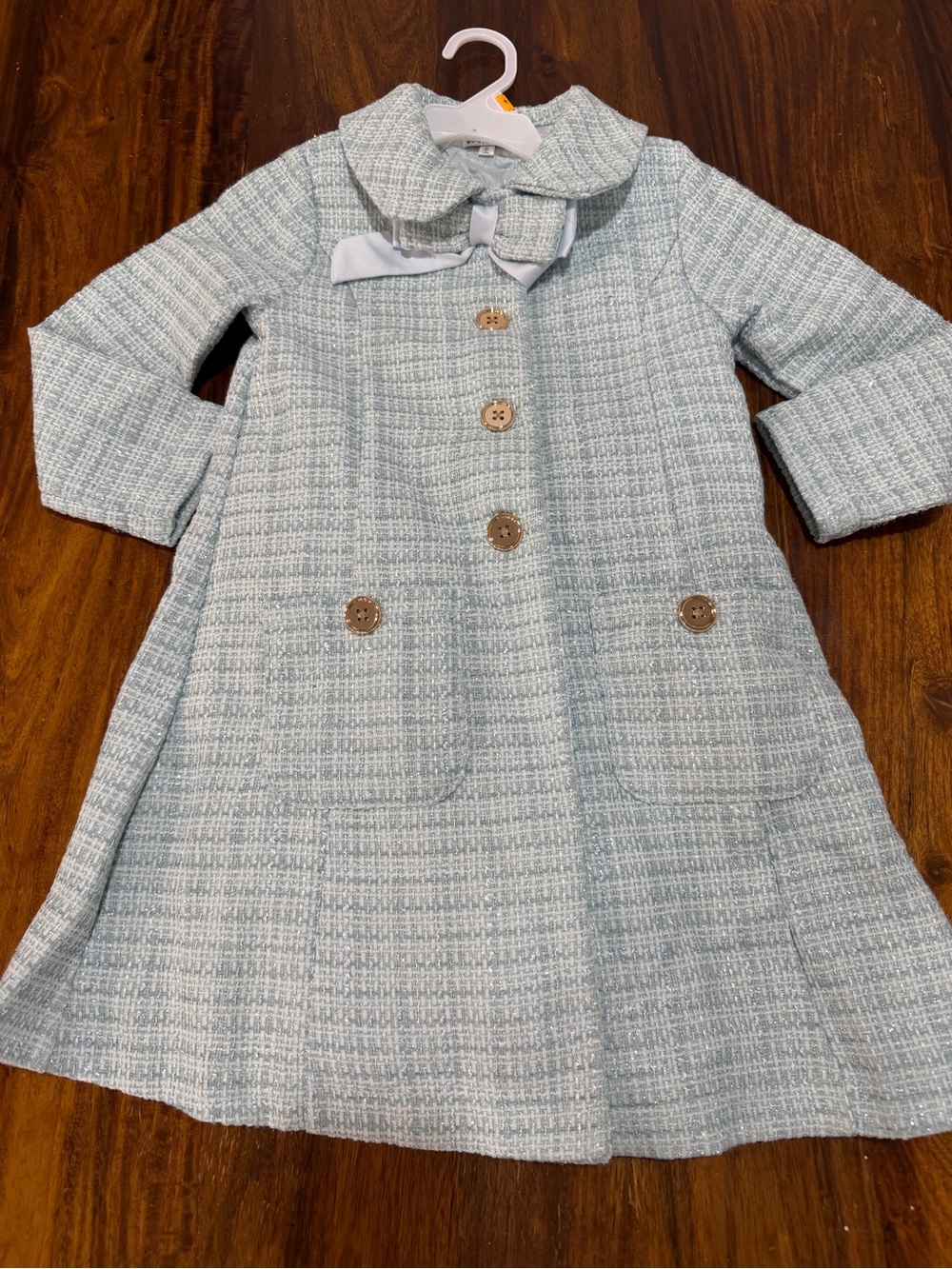 Blueberi Boulevard Girls 6 Tweed Coat Dress Set Light Blue Holiday Christmas
